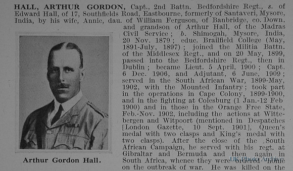 Hall A G Captain 2nd Bedfordshire Regiment Obit Part 1