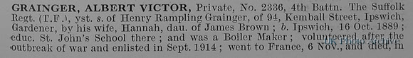 Grainger A V Pte 2336 4th Suffolk Regiment Obit Part 1