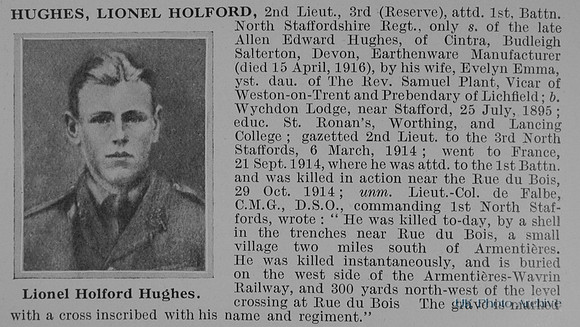 Hughes L H 2nd Lt 1st North Staffs Regiment Obit