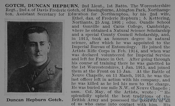 Gotch D H 2nd Lt 1st Worcestershire Regiment Obit Part 1