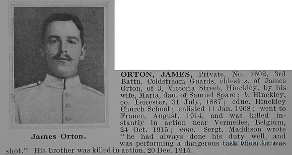 Orton J Pte 7602 3rd Coldstream Guards Obit De Ruvignys Roll Of Honour Vol 1