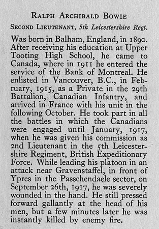 Bowie R A 2nd Lt 5th Leicestershire Regiment Obit
