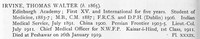 Irvine T W Lt Col Indian Medical Service Obit