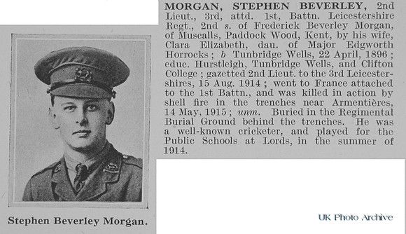 Morgan S B 2nd Lt 1st Leicestershire Regiment Obit