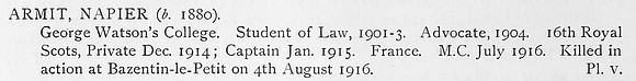 Armit N Captain MC 16th Royal Scots