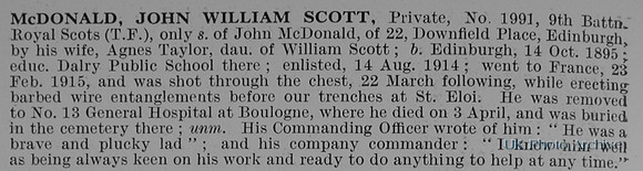 McDonald J W S Pte 1991 9th Royal Scots Obit