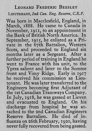 Beesley L F Lt 2nd Canadian Engineers Obit