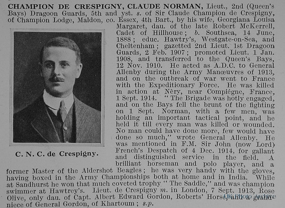 Champion De Crespigny C N Lt 2nd Dragoon Guards Obit