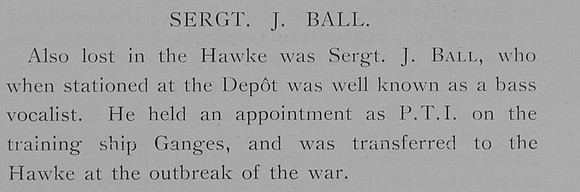Ball J Sergt PLY-11659 HMS Hawke Royal Marine Light Infantry Obit