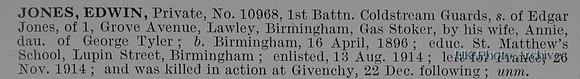 Jones E Pte 10968 1st Coldstream Guards Obit