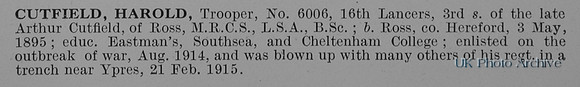 Cutfield H Tpr 6006 16th Lancers Obit