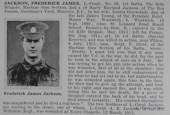 Jackson F J L/Cpl 58 1st Rifle Brigade Obit