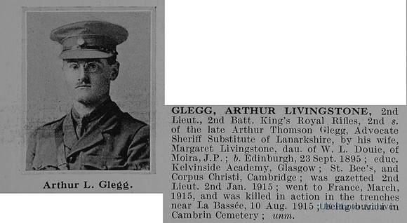 Glegg A L 2nd Lt 2nd Kings Royal Rifle Corps Obit