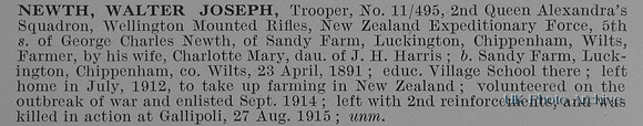 Newth W J Tpr 11/495 Wellington Mounted Rifles NZEF