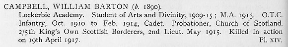 Campbell W B 2nd Lt 5th Kings Own Scottish Borderers Obit