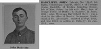 Radcliffe J Pte 12647 1st Coldstream Guards Obit