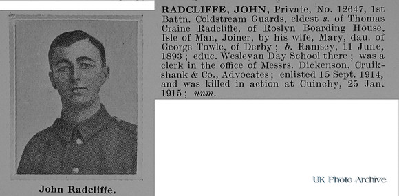 Radcliffe J Pte 12647 1st Coldstream Guards Obit