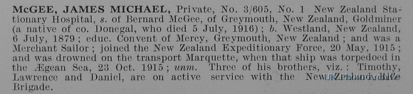 McGee J M Pte 3-605 New Zealand Medical Corps Obit