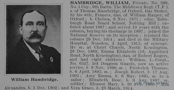 Hambridge W Pte 399 9th Middlesex Regiment Obit