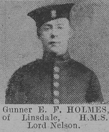 Holmes E F Gnr HMS Lord Nelson Royal Marine Artillery The Vivid 20th Feb 1915