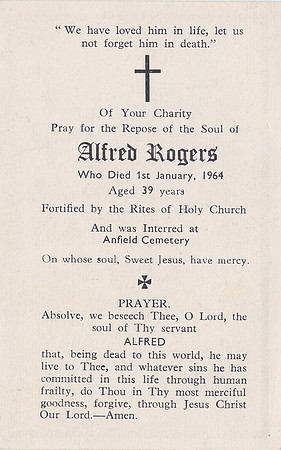Memorial Card Back Alfred Rogers