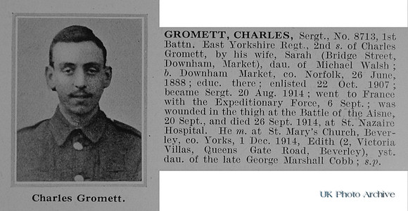 Gromett C Sergt 8713 1st East Yorkshire Regiment Obit