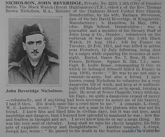 Nicholson J B Pte 2253 4th Black Watch Obit Part 1