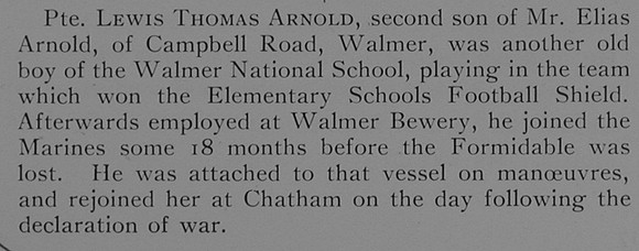 Arnold L T Pte CH-17910 HMS Formidable Royal Marine Light Infantry Obit