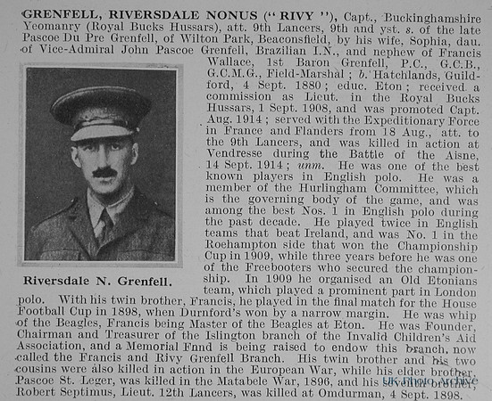 Grenfell R N Captain Buckinghamshire Yeomanry Attd 9th Lancers Obit