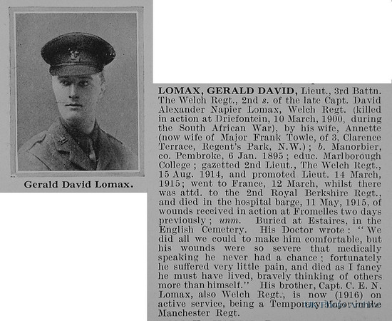 Lomax G D Lt 3rd Welsh Regiment Obit