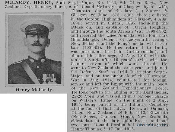 McLardy H Staff Sergt Maj 1122 8th Otago Regiment New Zealand Expeditionary Force Obit