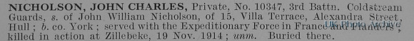 Nicholson J C Pte 10347 3rd Coldstream Guards