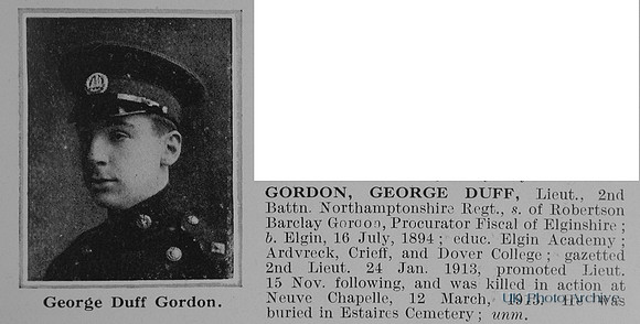 Gordon G D Lt 2nd Northamptonshire Regiment Obit