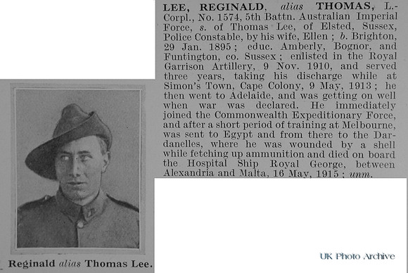 Lee R L/Cpl 1574 5th Australian Imperial Force Obit