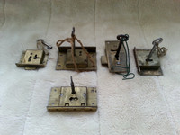 Five Vintage Brass Drawer And Cabinet Locks With Keys