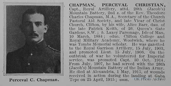 Chapman P C Captain Royal Field Artillery Obit
