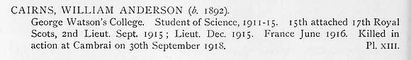 Cairns W A Lt 17th Royal Scots Obit