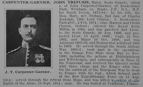 Carpenter-Garnier J T Major Scots Guards Obit
