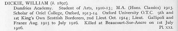 Dickie W Lt 1st Kings Own Scottish Borderers Obit