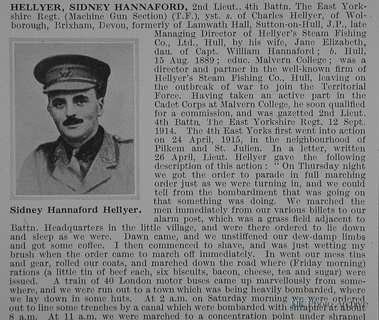 Hellyer S H 2nd Lt 4th East Yorks Regiment Obit Part 1