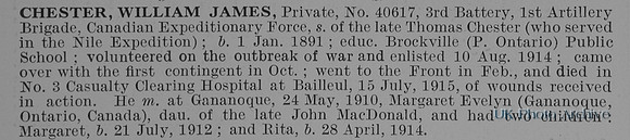 Chester  J Pte 40617 Canadian Artillery Obit