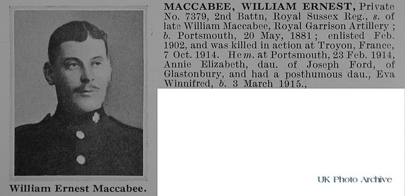 MacCabee W E Pte 7379 2nd Royal Sussex Regiment Obit