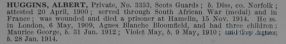 Huggins A Pte 3353 Scots Guards Obit