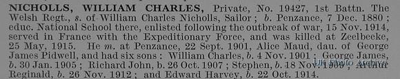 Nicholls W C Pte 19427 1st Welsh Regiment