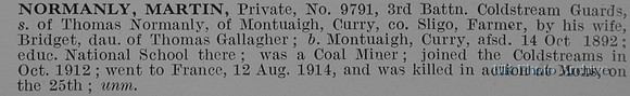 Normanly M Pte 9791 3rd Coldstream Guards