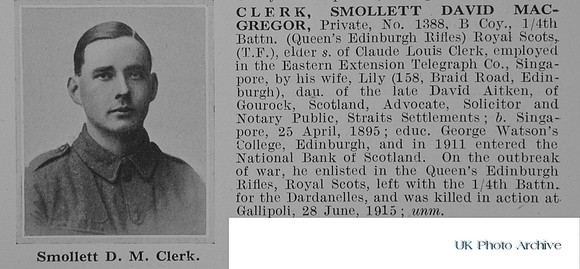 Clerk S D M Pte 1388 4th Royal Scots Obit