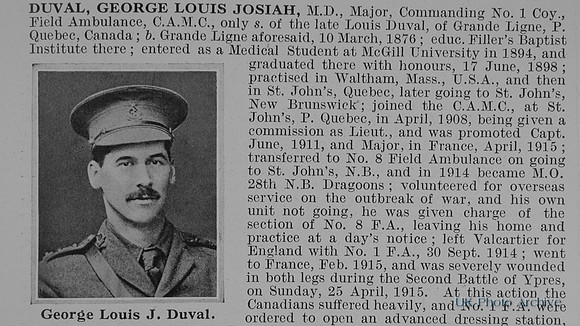 Duval G L J Major Canadian Army Medical Corps Obit Part 1
