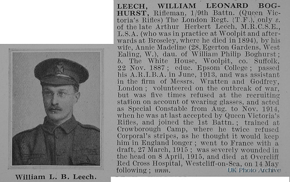 Leech W L B Rfn 9th London Regiment Obit