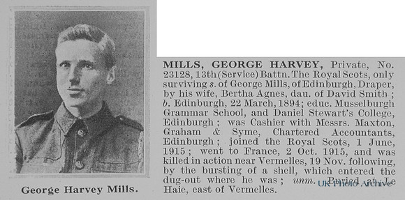 Mills G H Pte 23128 13th Royal Scots Obit