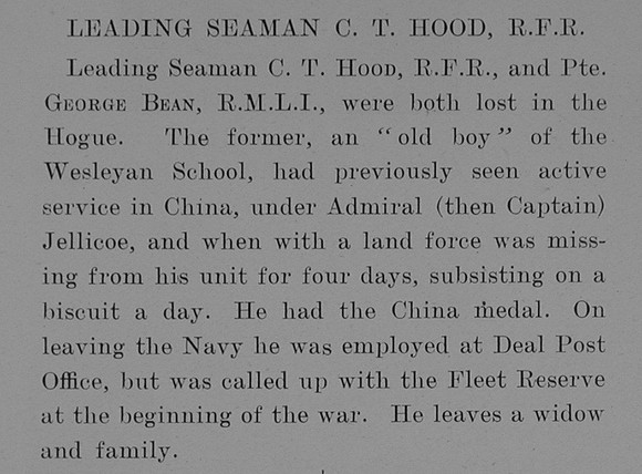 Hood C T Leading Seaman 180094 HMS Hogue Royal Navy Obit